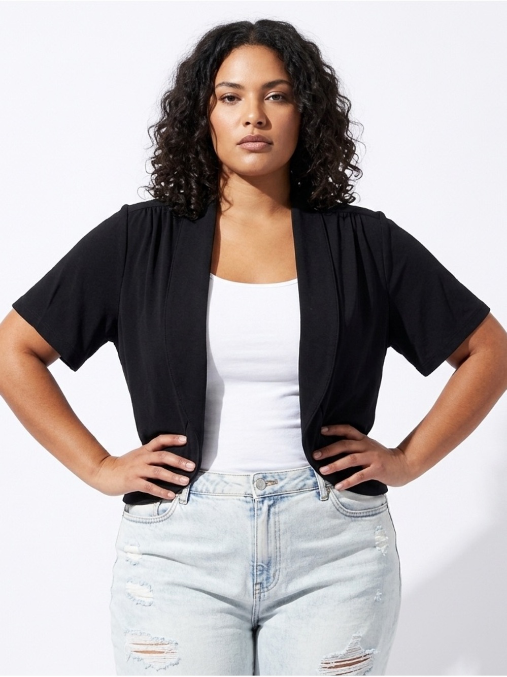 Robbie Bee Black Cropped Shrug/Bolero —PLUS SIZE 1X A++